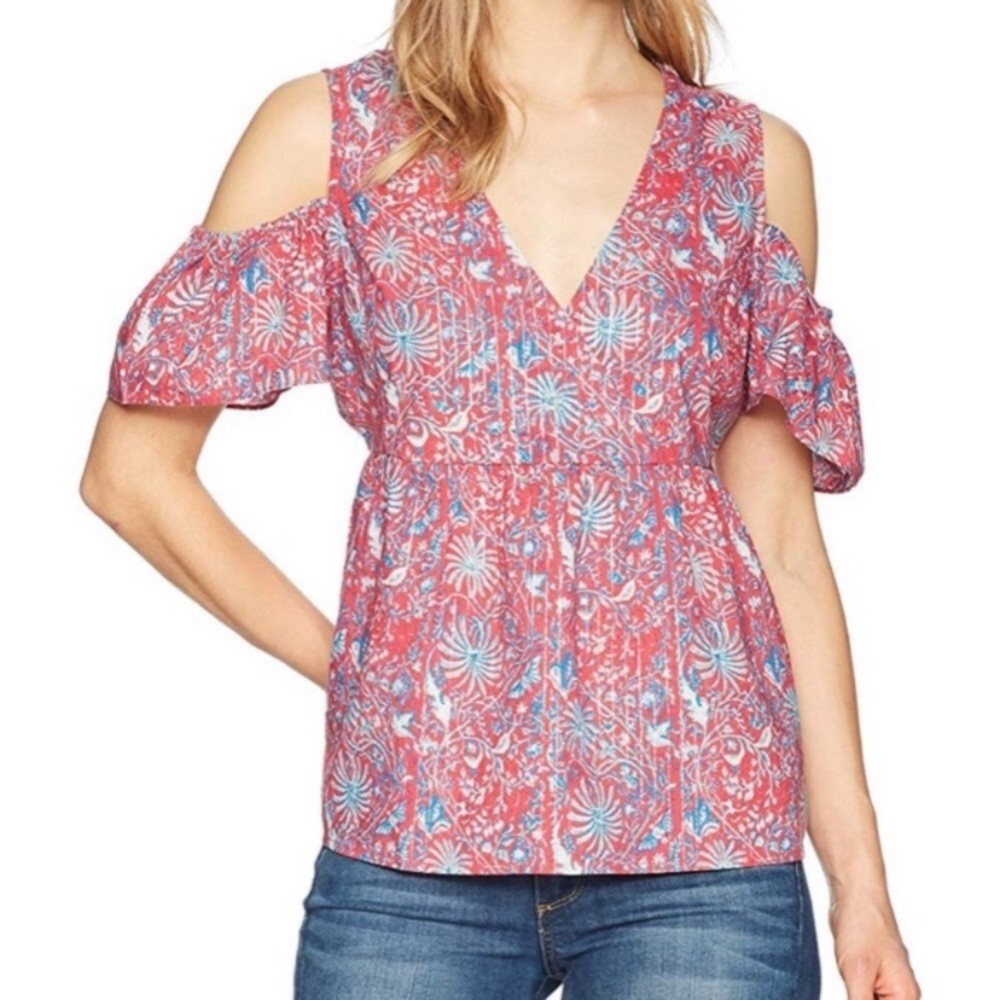 Lucky Brand Cold Shoulder Metallic Pin Stripe Top